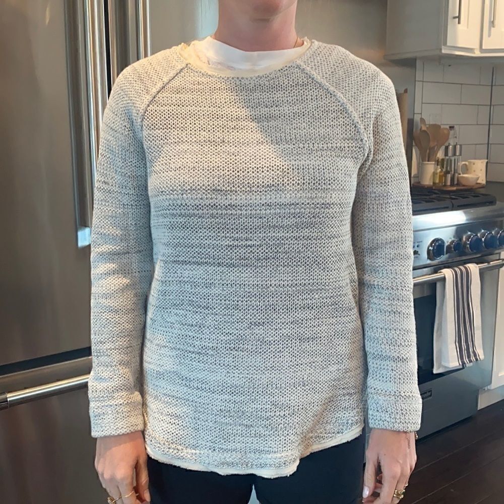 Vince Gray Woven Sweater With Cream Silk Trim